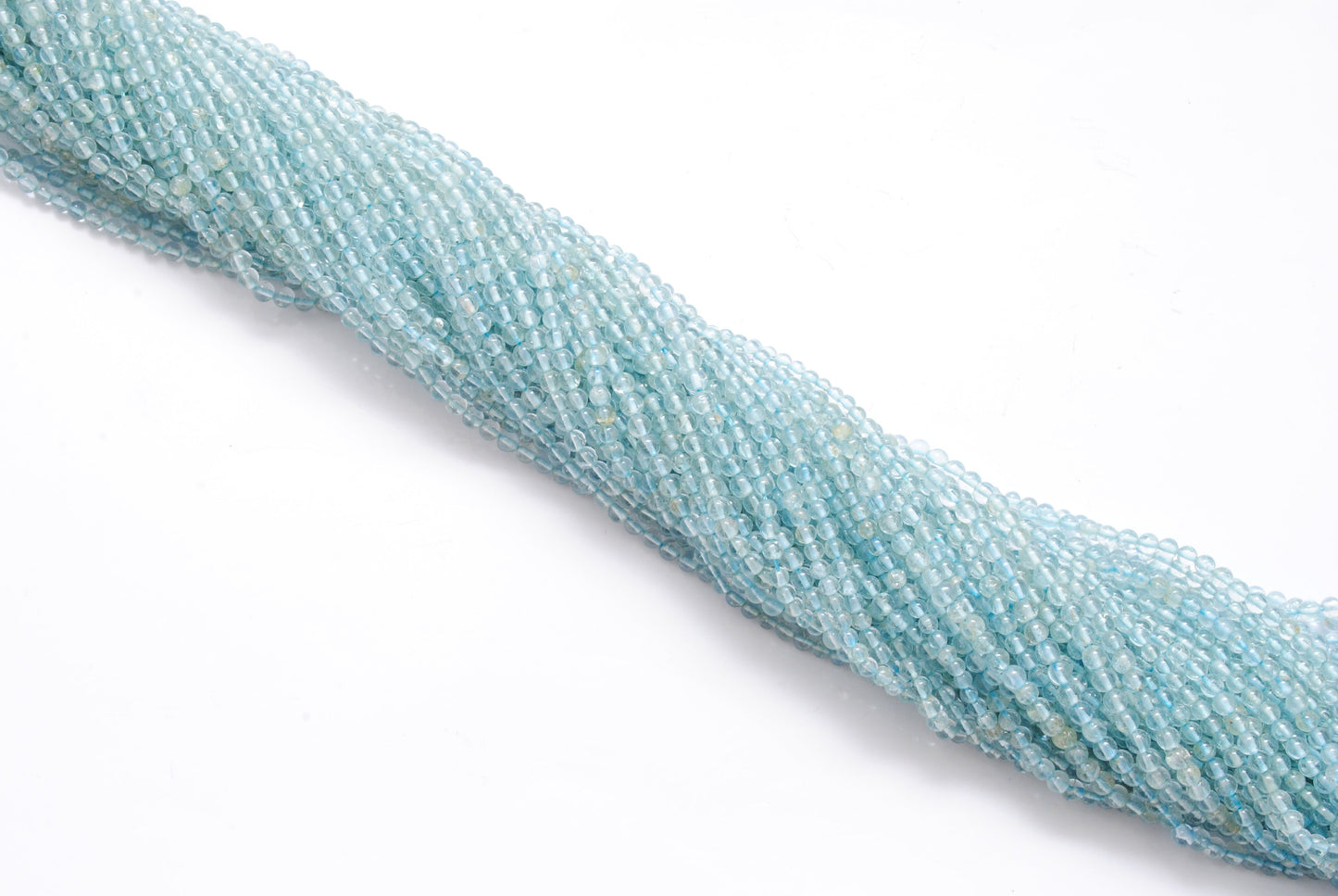 3-3.5 mm Natural Aquamarine Round Gemstone Beads – 15.5" Strand – DIY Jewelry Making