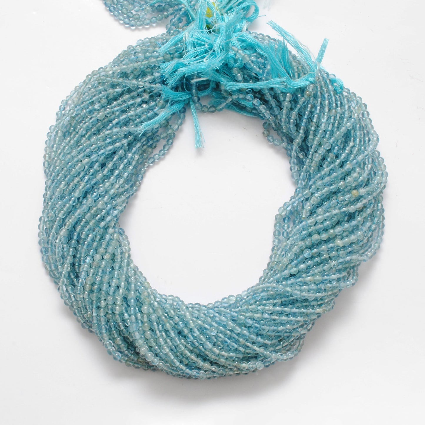 3-3.5 mm Natural Aquamarine Round Gemstone Beads – 15.5" Strand – DIY Jewelry Making