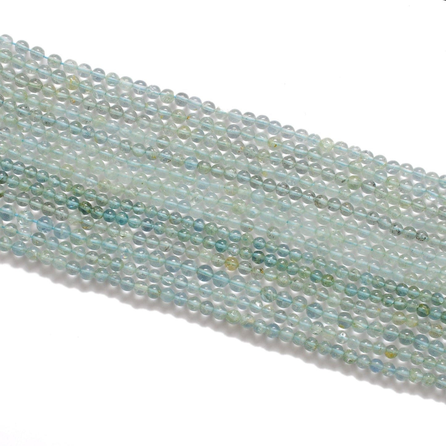 Natural Aquamarine Round Gemstone Beads, 4-5mm – 15" Strand – Handmade Jewelry