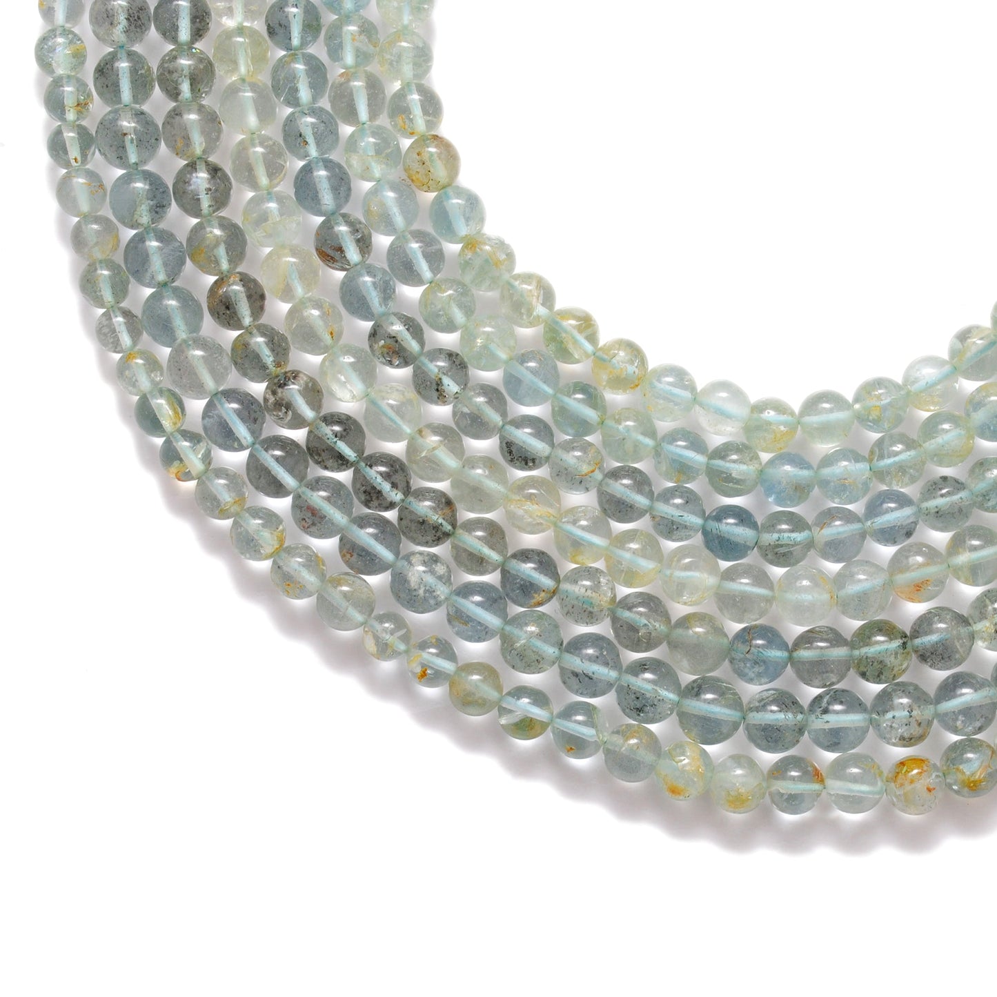 7-9mm Natural Aquamarine Smooth Round Beads - 15" Strand - Healing Crystal Gemstone Strand