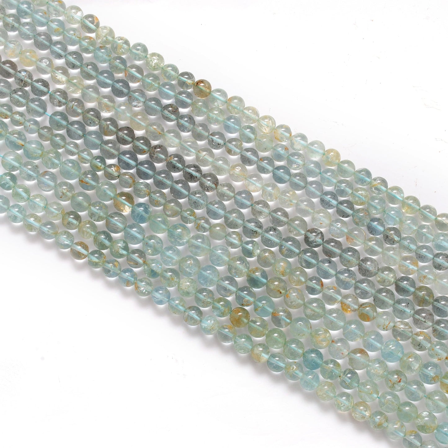7-9mm Natural Aquamarine Smooth Round Beads - 15" Strand - Healing Crystal Gemstone Strand