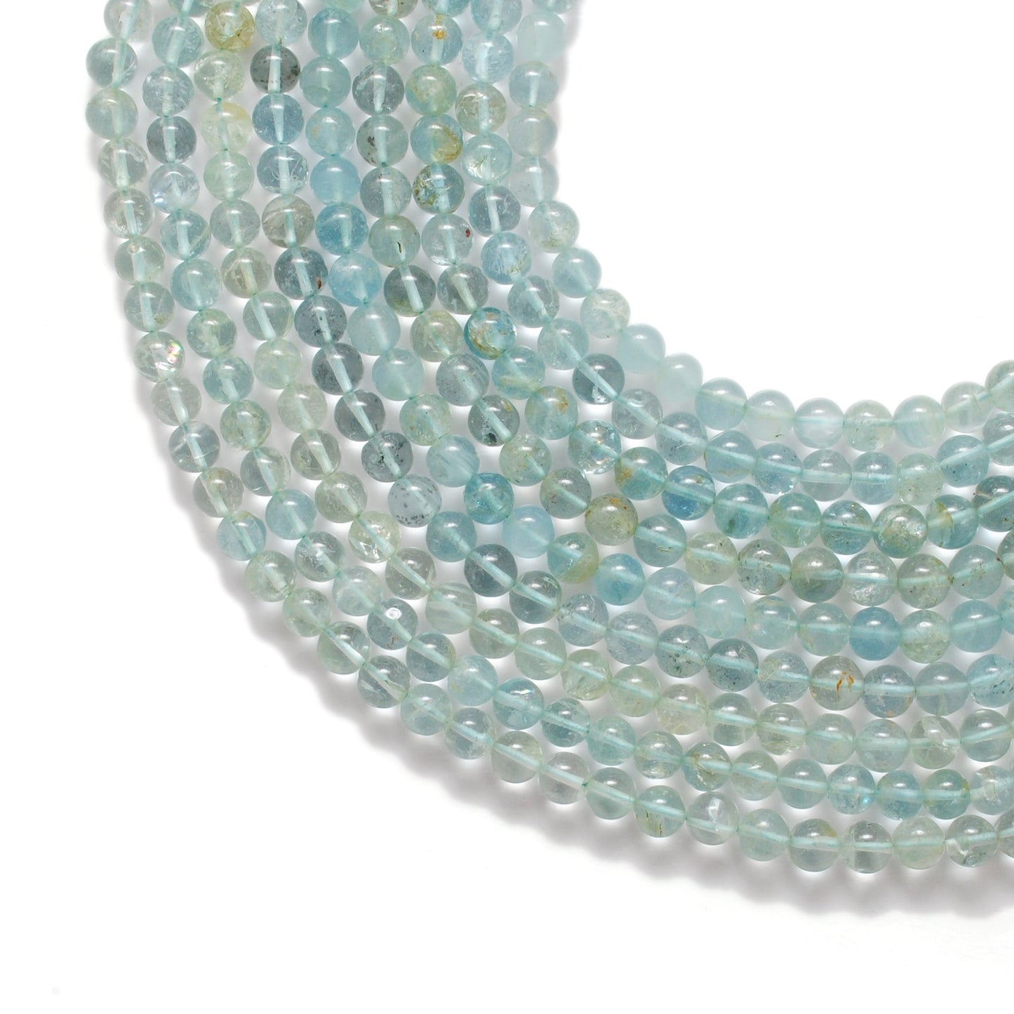7-9mm Natural Aquamarine Smooth Round Beads - 15" Strand - Healing Crystal Gemstone Strand