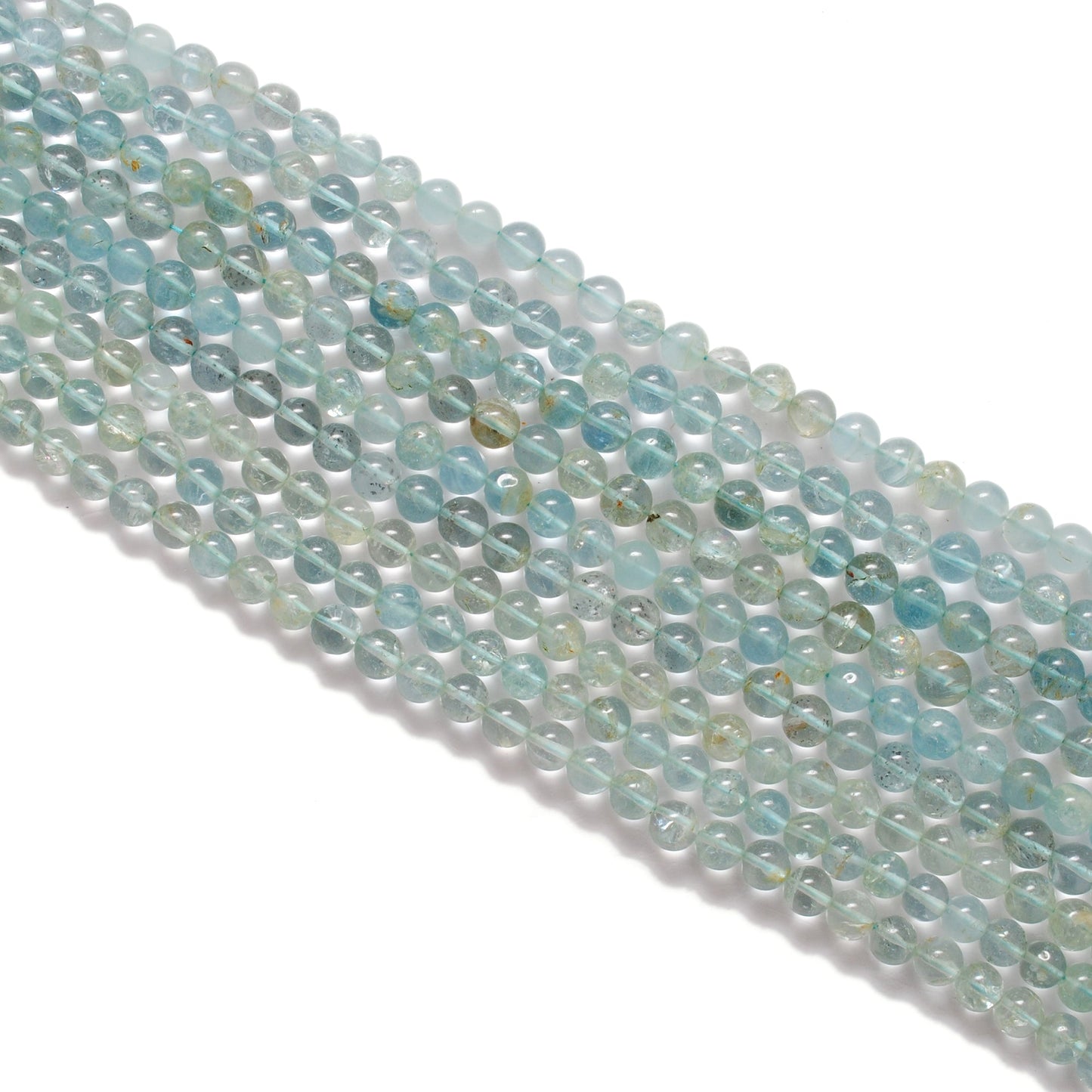 7-9mm Natural Aquamarine Smooth Round Beads - 15" Strand - Healing Crystal Gemstone Strand