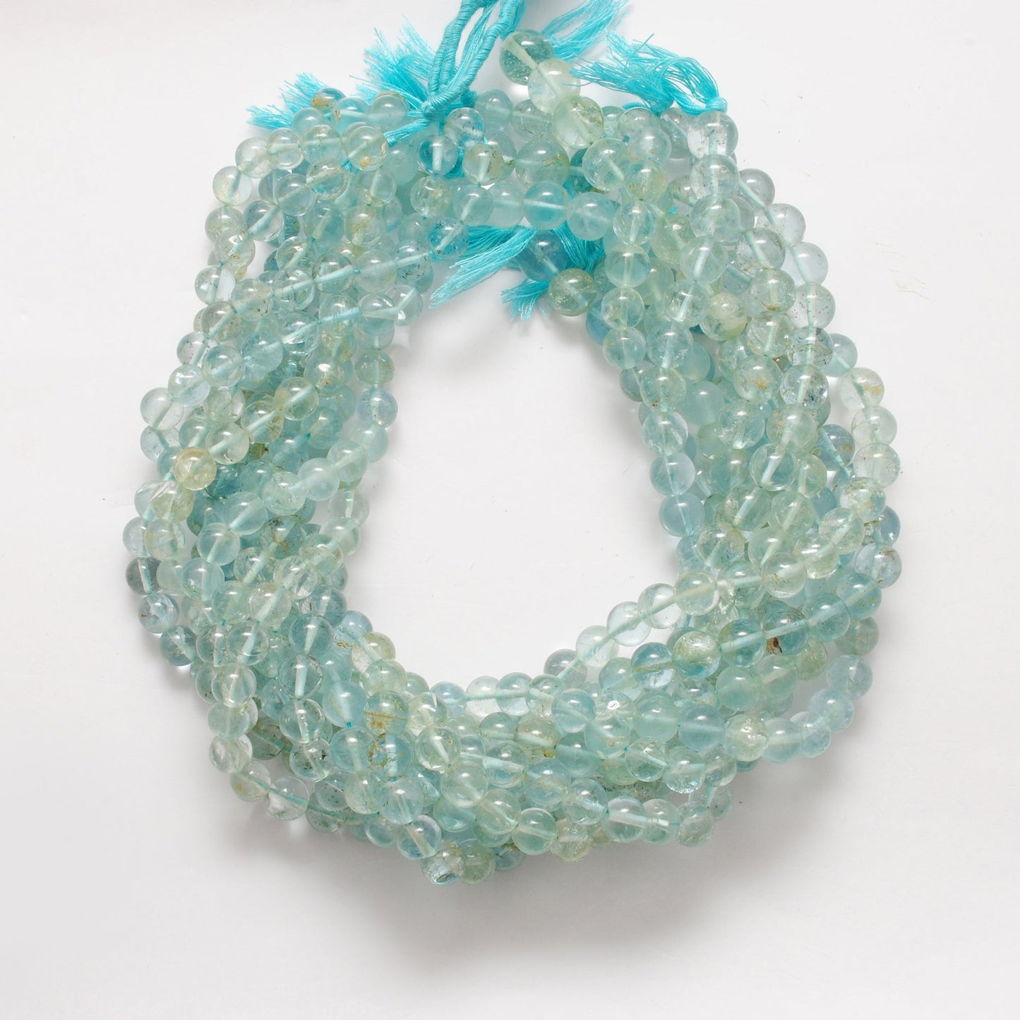 7-9mm Natural Aquamarine Smooth Round Beads - 15" Strand - Healing Crystal Gemstone Strand