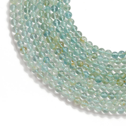 Premium Natural Aquamarine Beads – 6-6.5mm Round – 15" Strand for Jewelry Designers