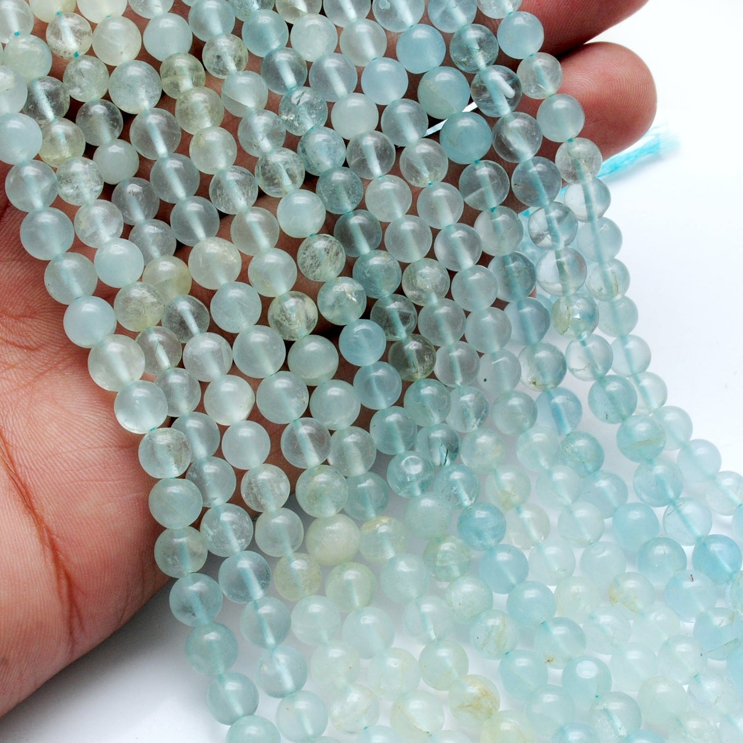 Premium Natural Aquamarine Beads – 6-6.5mm Round – 15" Strand for Jewelry Designers