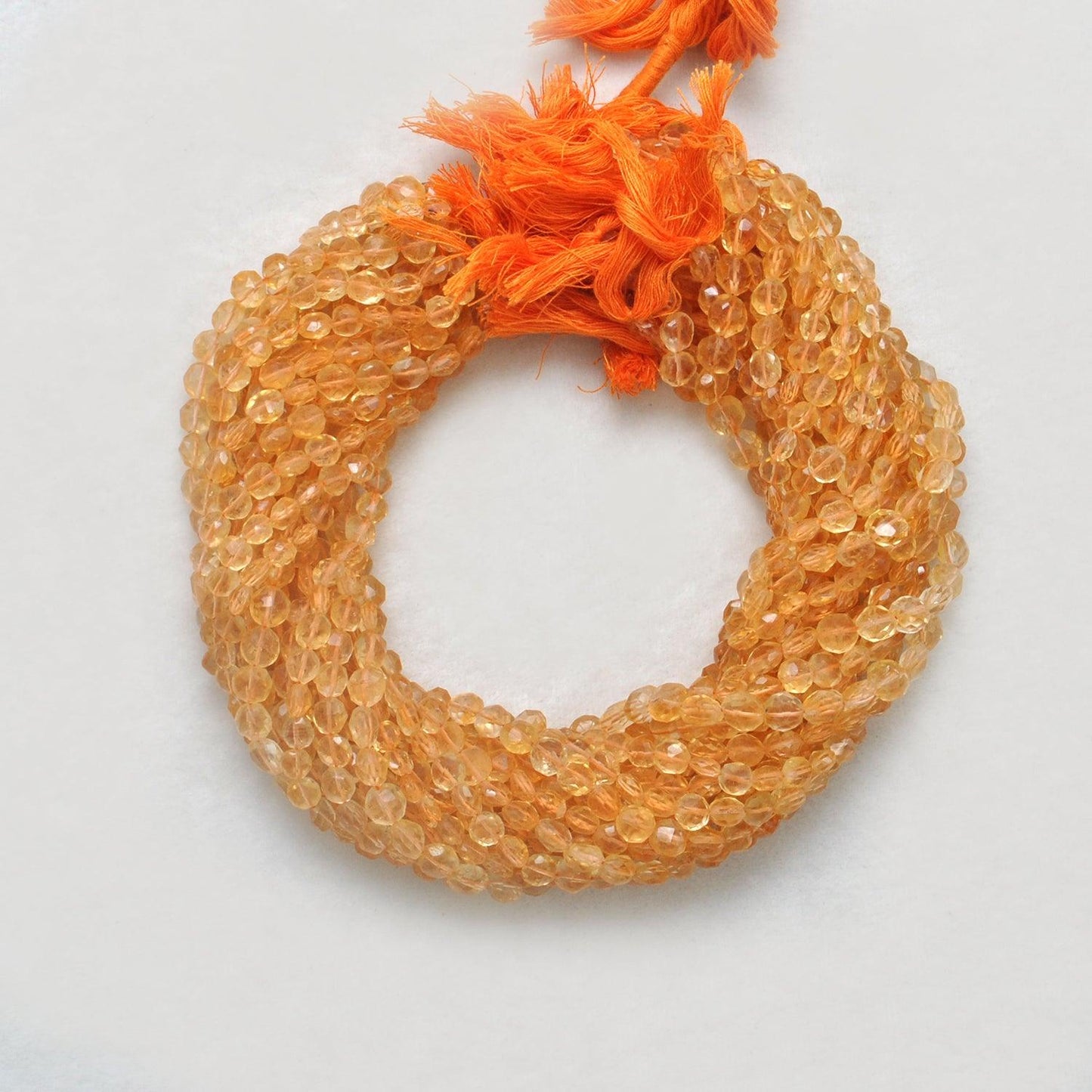 Natural Citrine Faceted Coin Shape Gemstone 14 inch Strand