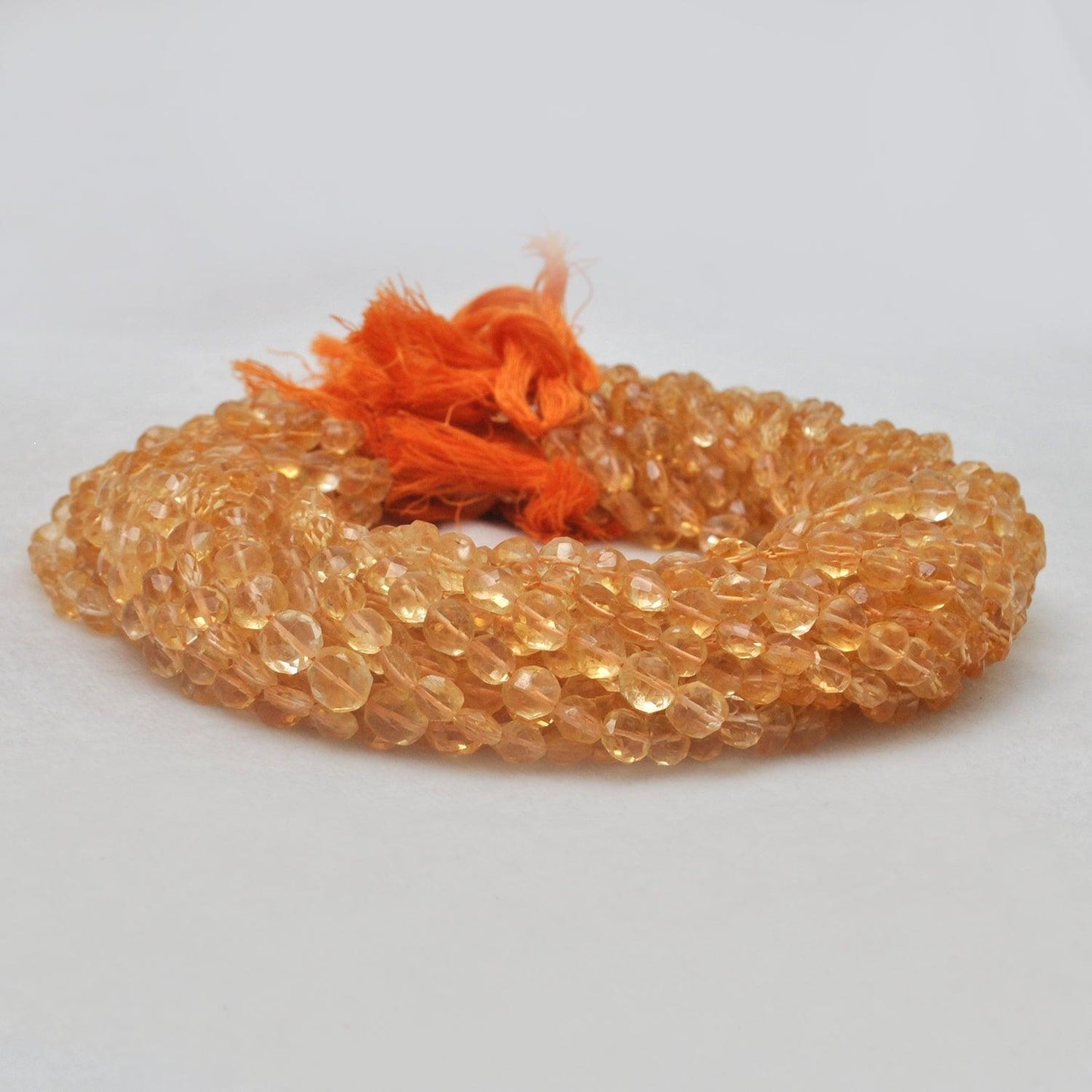 Natural Citrine Faceted Coin Shape Gemstone 14 inch Strand