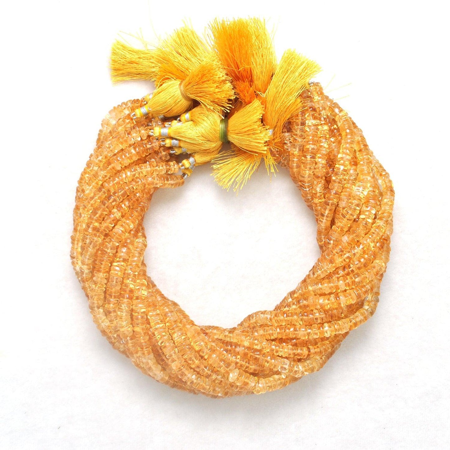 Natural Citrine Plain Tyre Shape Gemstone 16" Strand