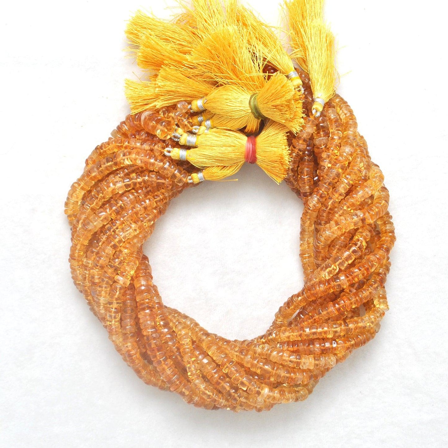 Natural Citrine Plain Tyre Shape Gemstone 16" Strand