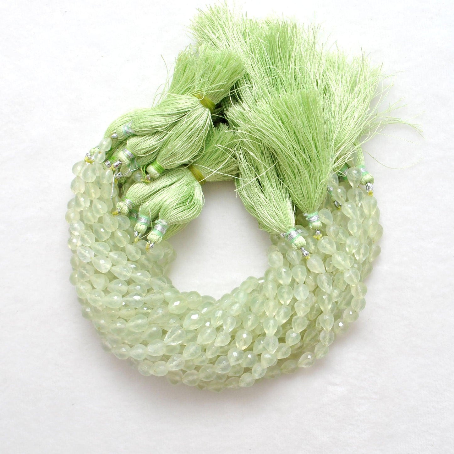 Natural Prehnite Faceted Teardrop Gemstone Beads 10" Strand