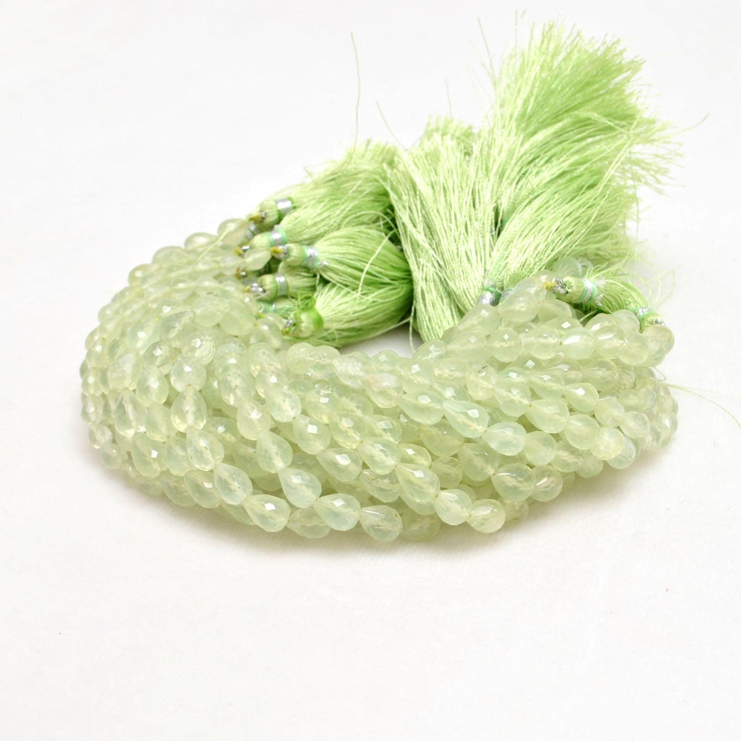 Natural Prehnite Faceted Teardrop Gemstone Beads 10" Strand