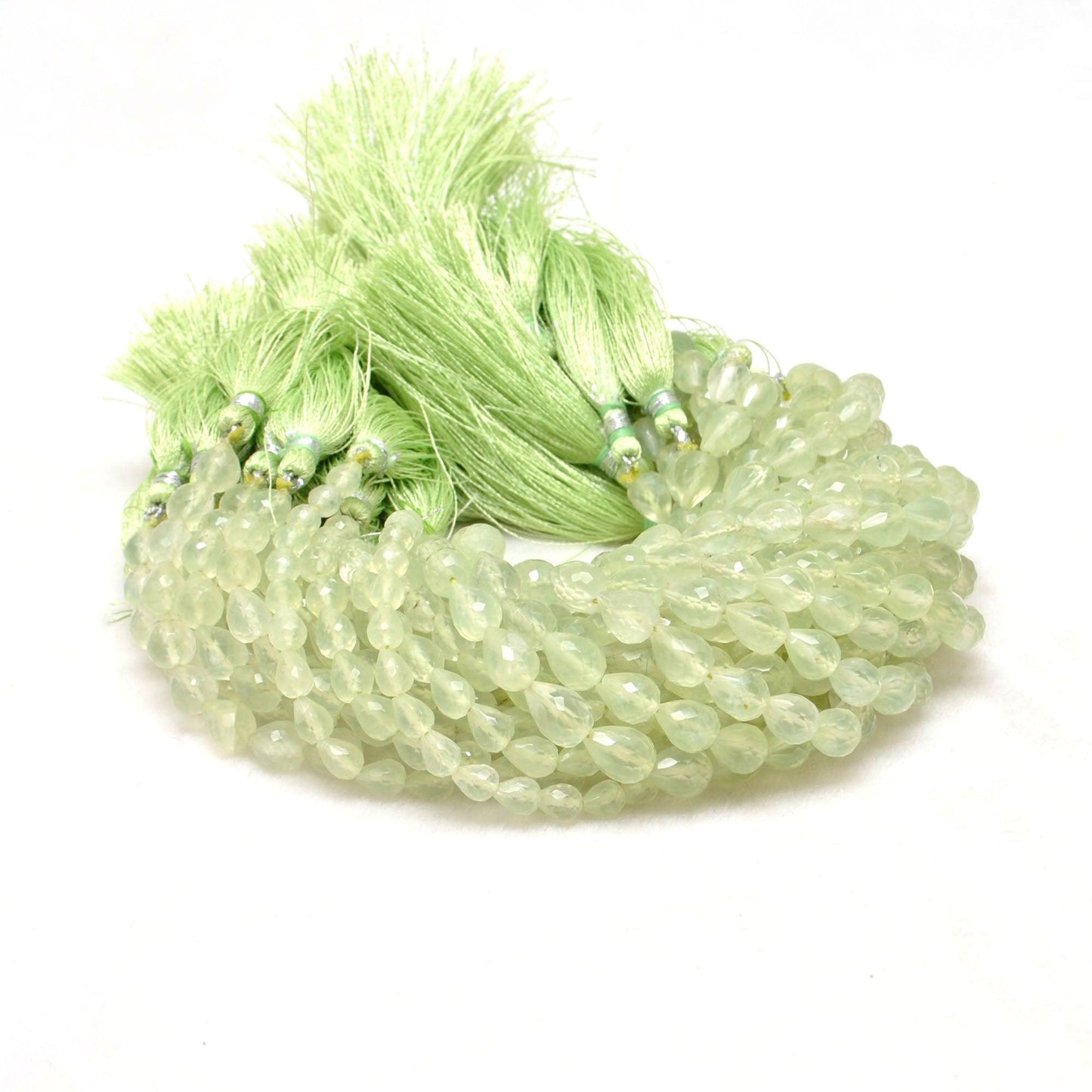 Natural Prehnite Faceted Teardrop Gemstone Beads 10" Strand
