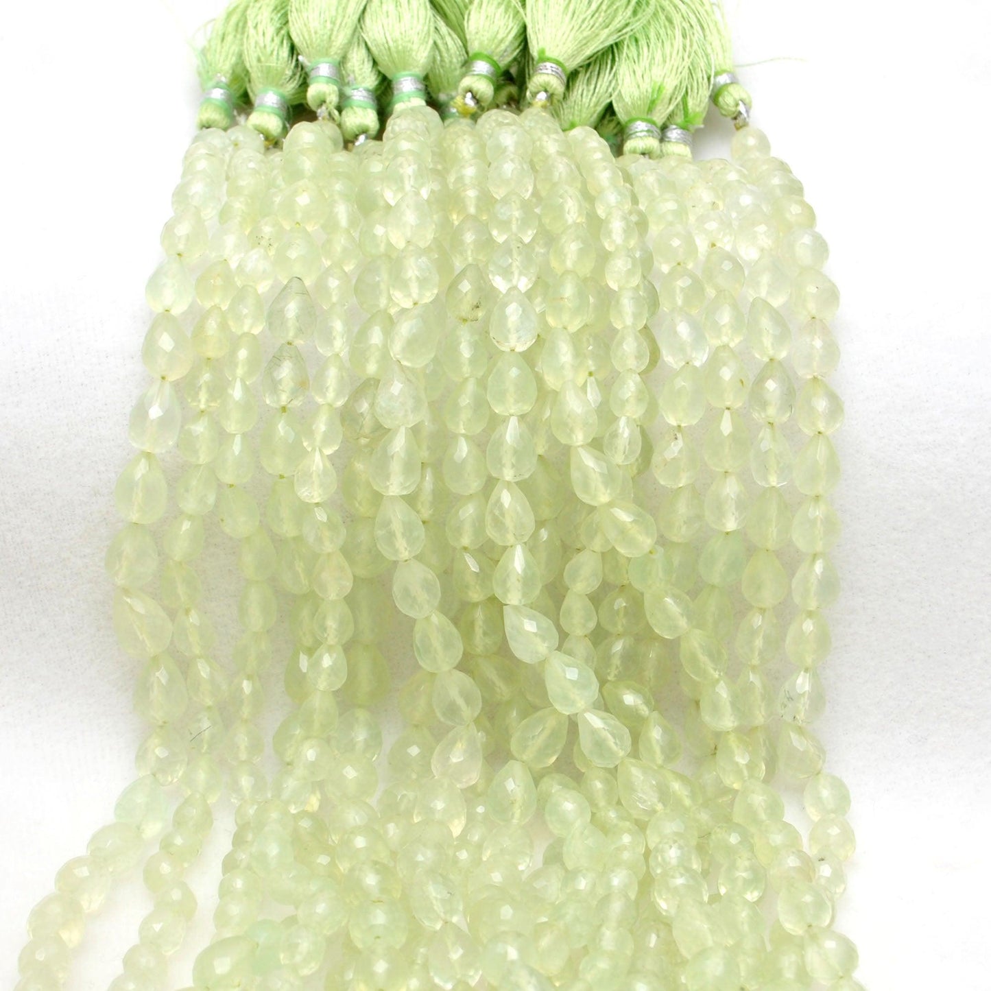 Natural Prehnite Faceted Teardrop Gemstone Beads 10" Strand