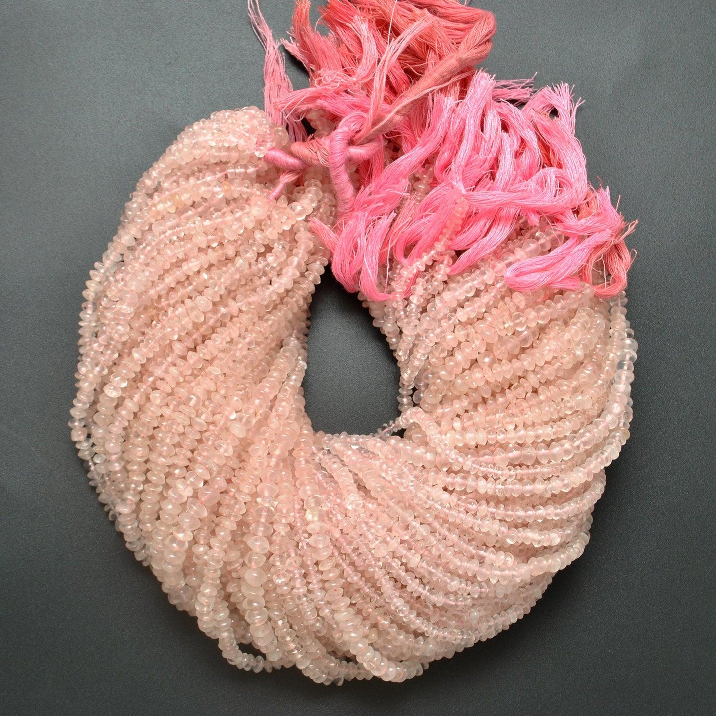 Natural Rose Quartz Plain Button Gemstone Beads 14" Strand