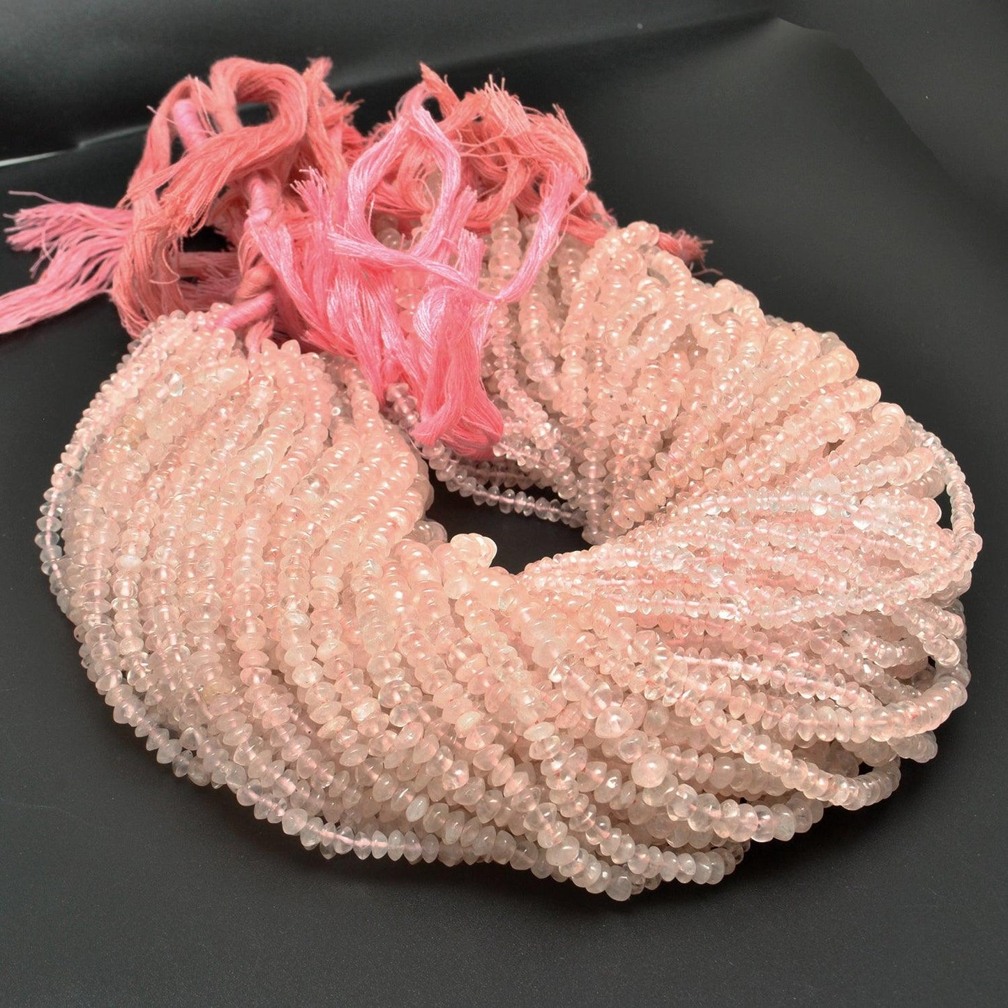 Natural Rose Quartz Plain Button Gemstone Beads 14" Strand