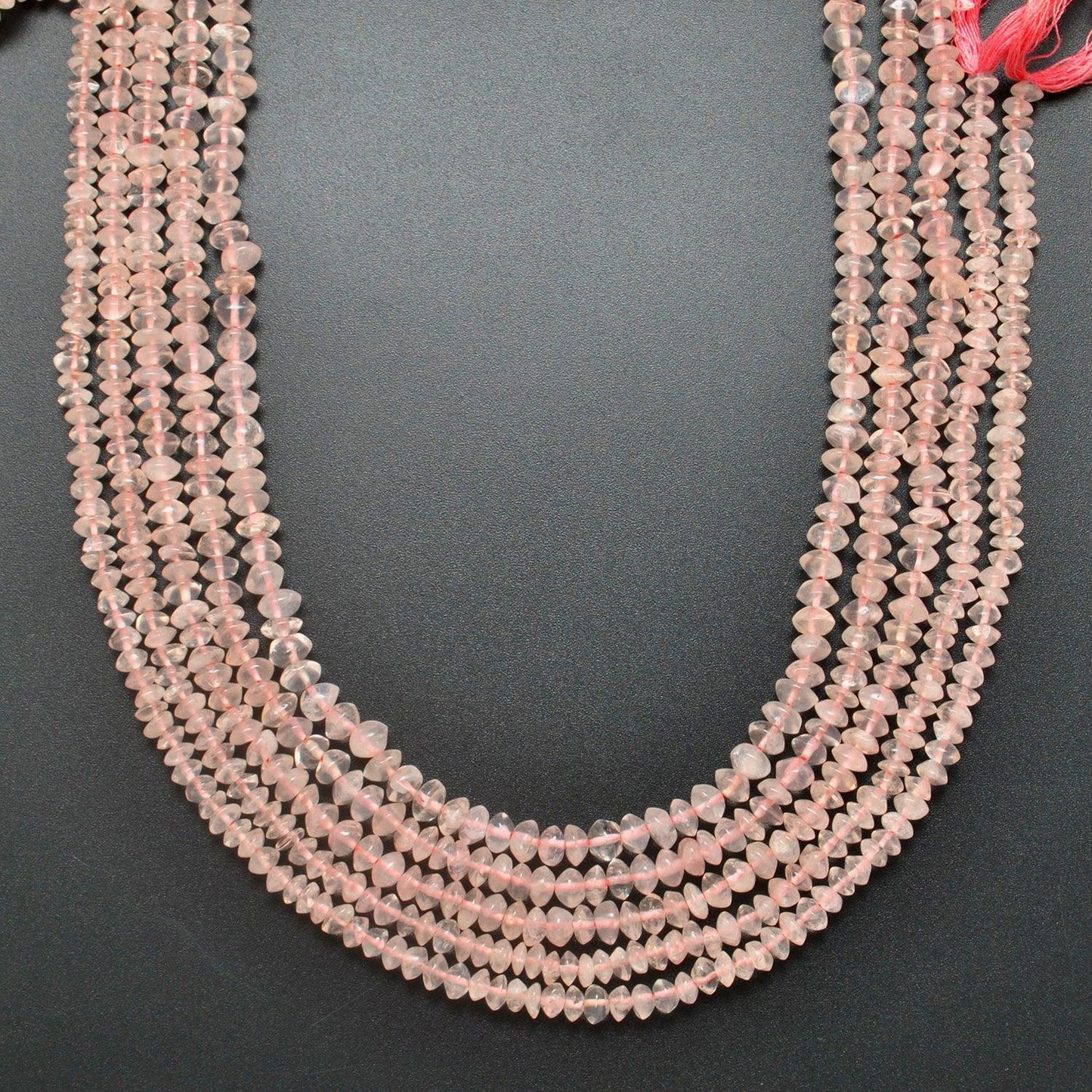 Natural Rose Quartz Plain Button Gemstone Beads 14" Strand