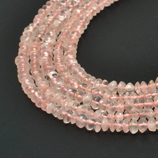 Natural Rose Quartz Plain Button Gemstone Beads 14" Strand