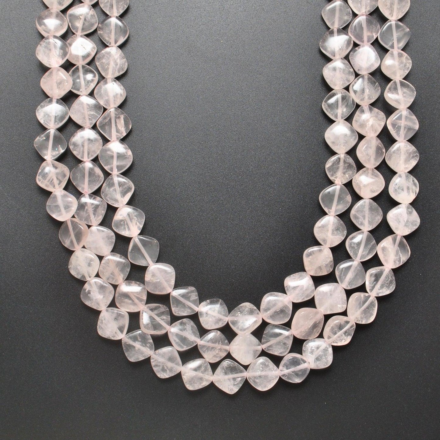 Natural Rose Quartz Plain Cushion Gemstone Beads 17" Strand