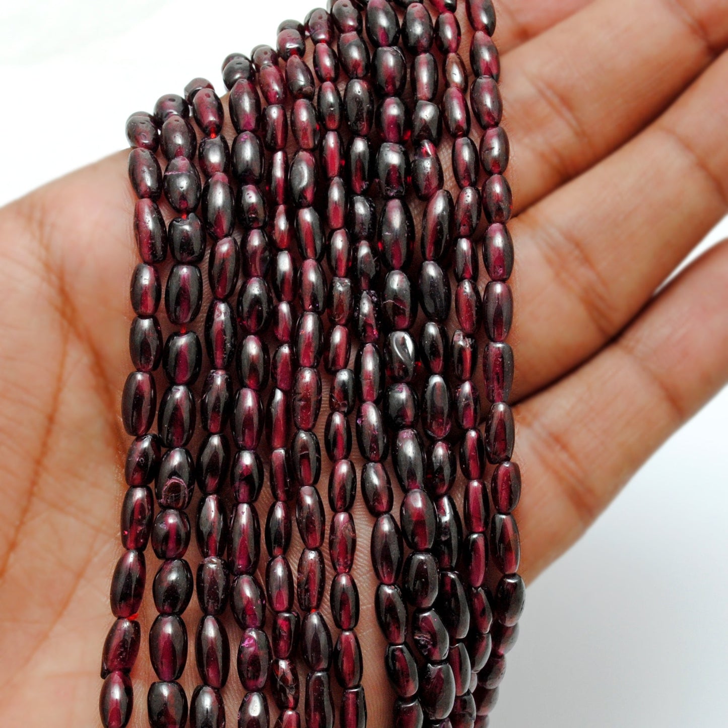natural rhodolite garnet drum beads strand, plain mixed size, 16 inch, 55 pcs, 16.02 grams, polished gemstone, SAR Gems