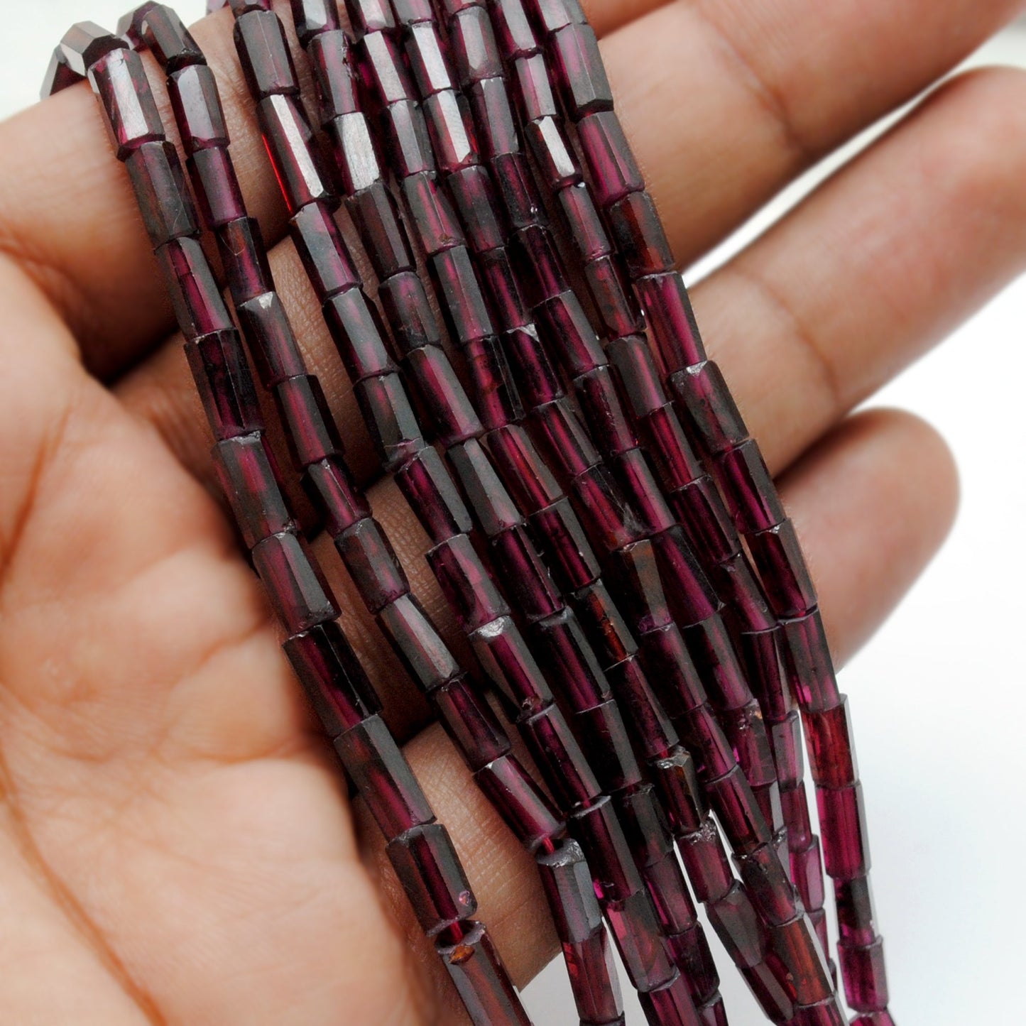 natural rhodolite garnet tube beads strand, mixed size, 50 pcs, 17 inch, 14.85 grams, plain polished gemstone, SAR Gems