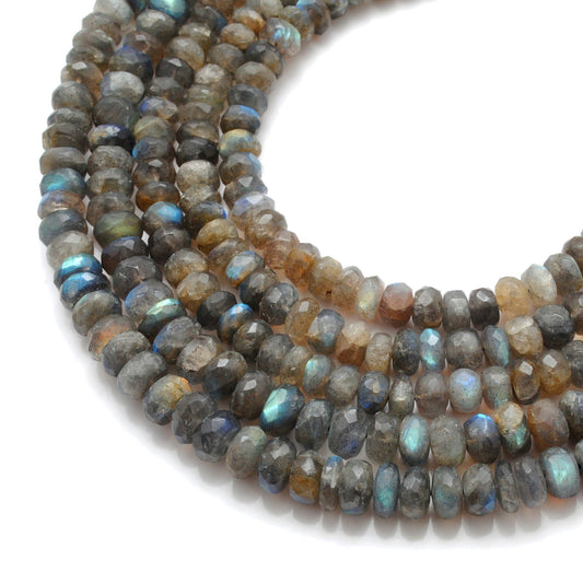 Natural Labradorite Faceted Tyre Beads – 4-6mm or 8mm, 16" Strand | SAR Gems