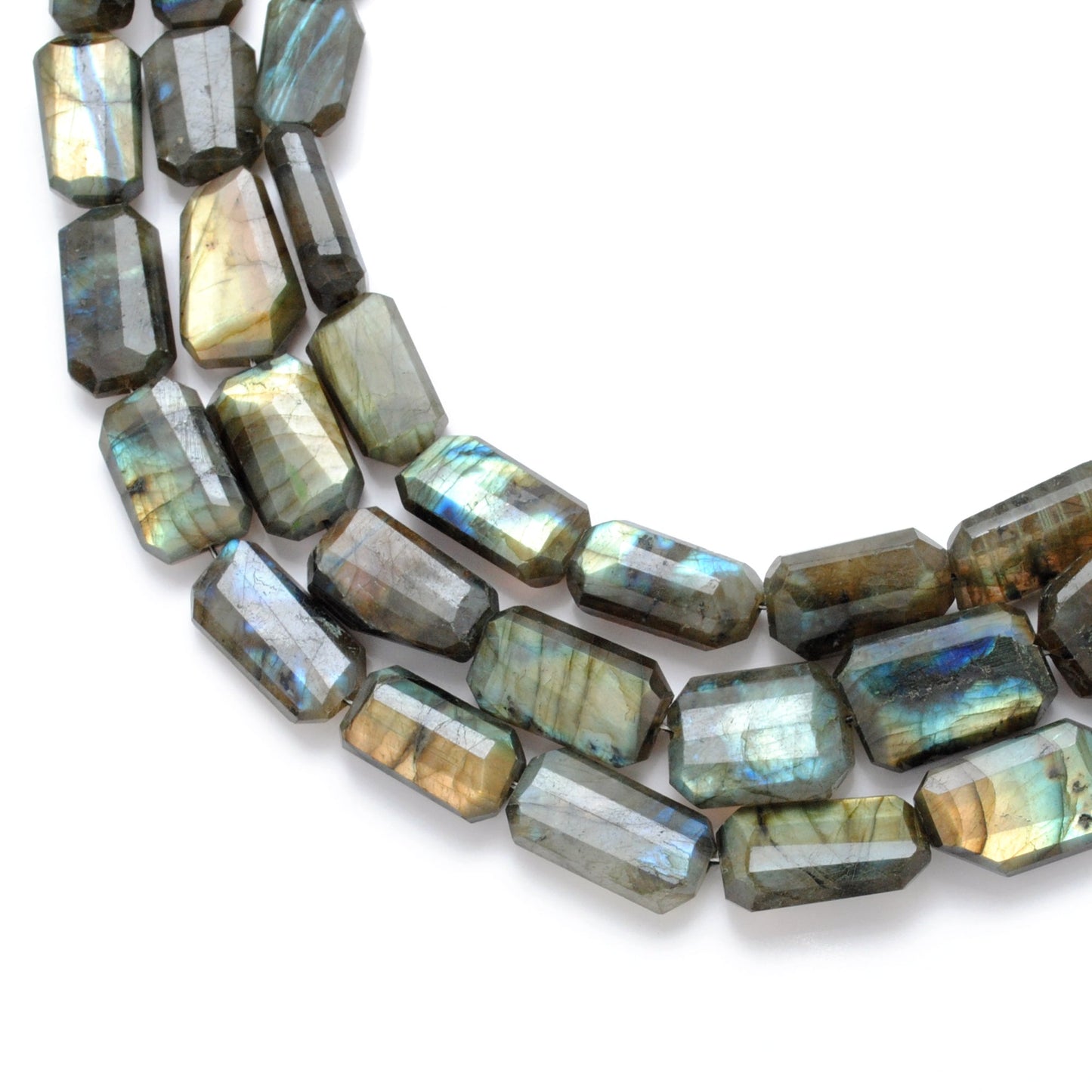 natural labradorite faceted octagon beads, mixed size, 16 inch strand, polished grey blue gemstone beads, SAR Gems