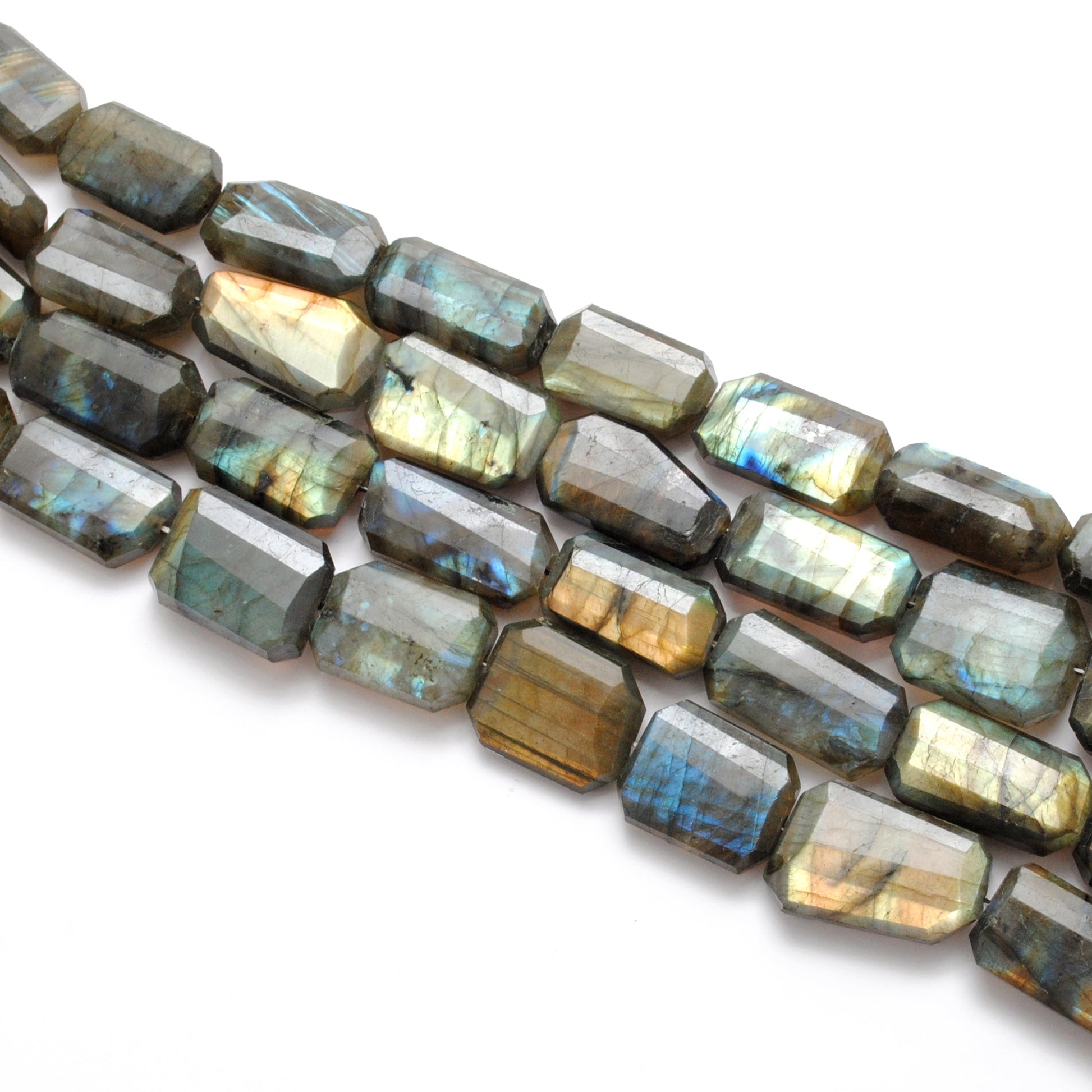 natural labradorite faceted octagon beads, mixed size, 16 inch strand, polished grey blue gemstone beads, SAR Gems