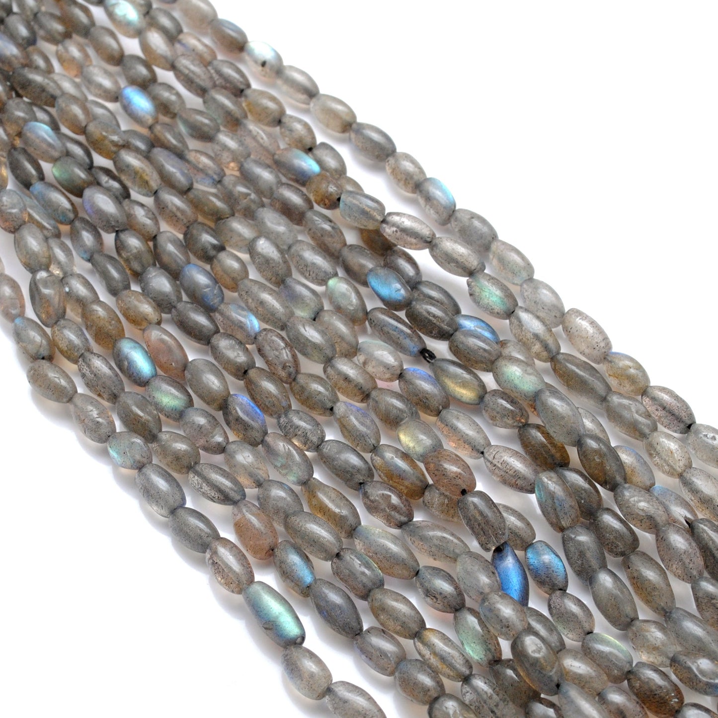 natural labradorite drum beads, mixed size, 16 inch strand, 42 beads, polished grey blue gemstone, SAR Gems