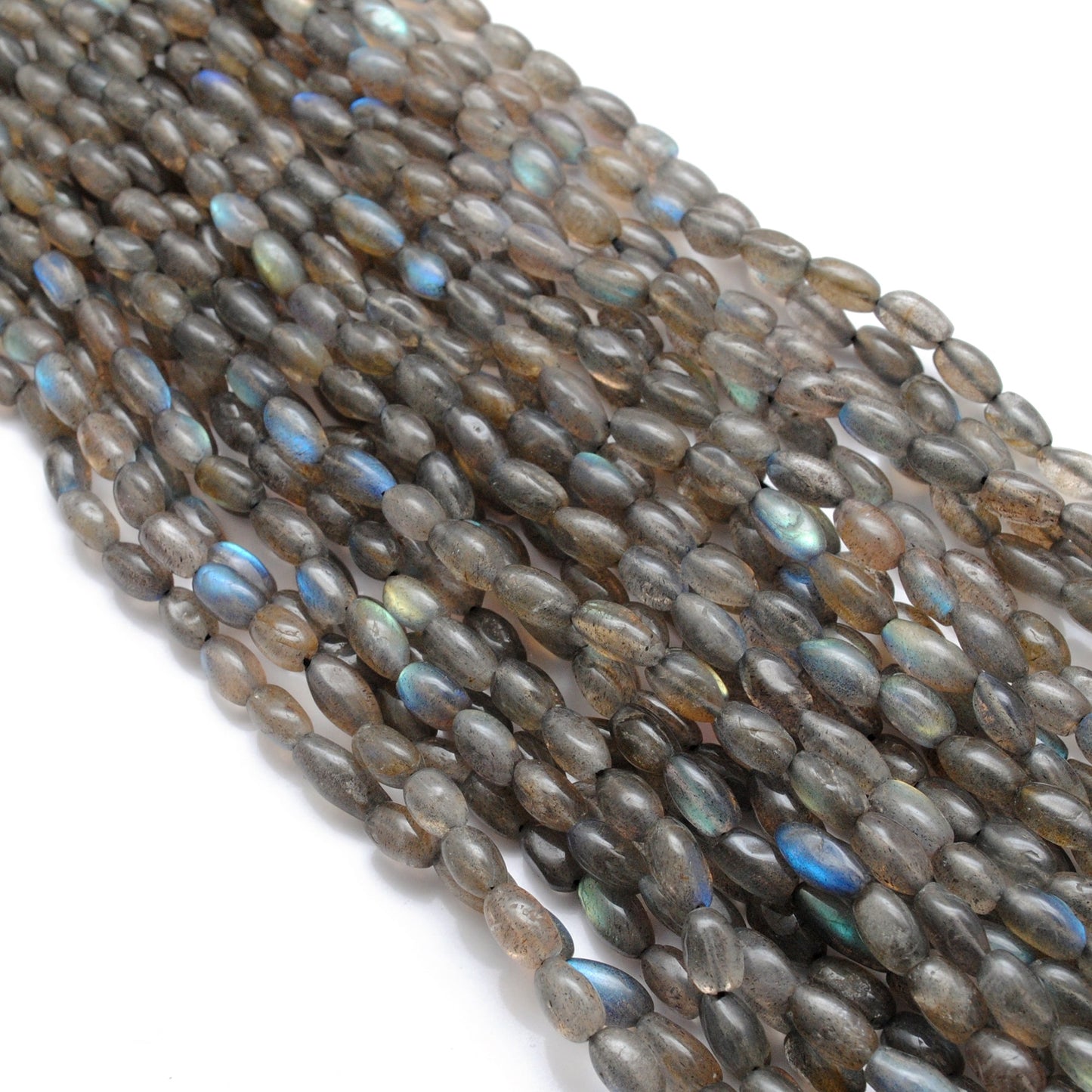 natural labradorite drum beads, mixed size, 16 inch strand, 42 beads, polished grey blue gemstone, SAR Gems