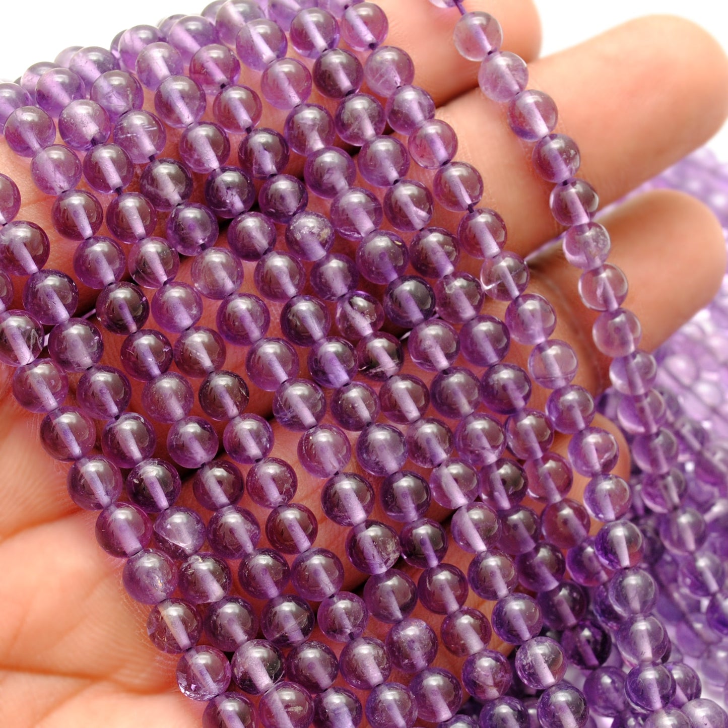 Natural Amethyst Round Gemstone Beads, 4-4.5mm 15" Strand, DIY Jewelry