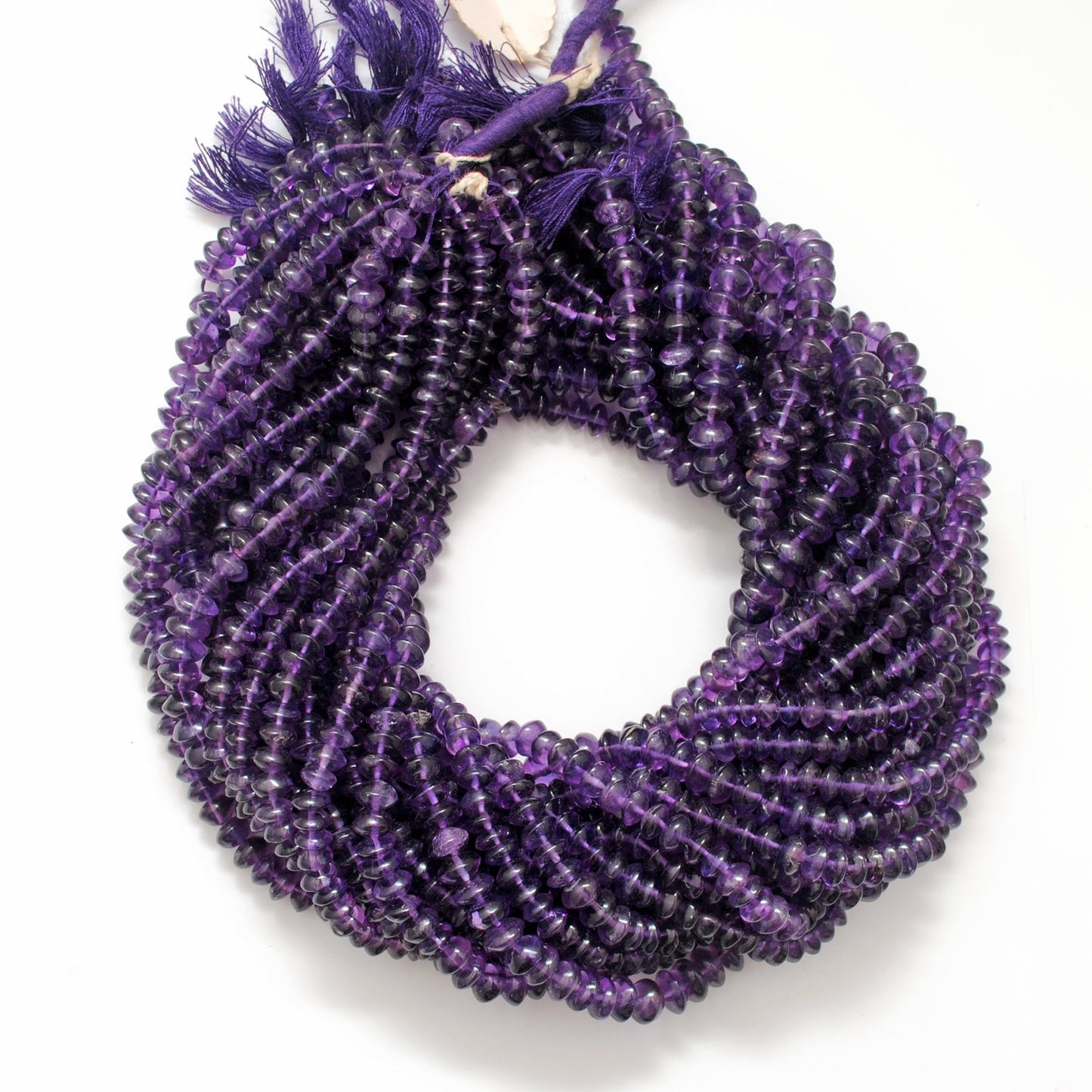 Natural Amethyst Smooth Button Gemstone Beads, 15 inch Strand