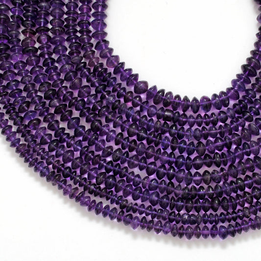 Natural Amethyst Smooth Button Gemstone Beads, 15 inch Strand