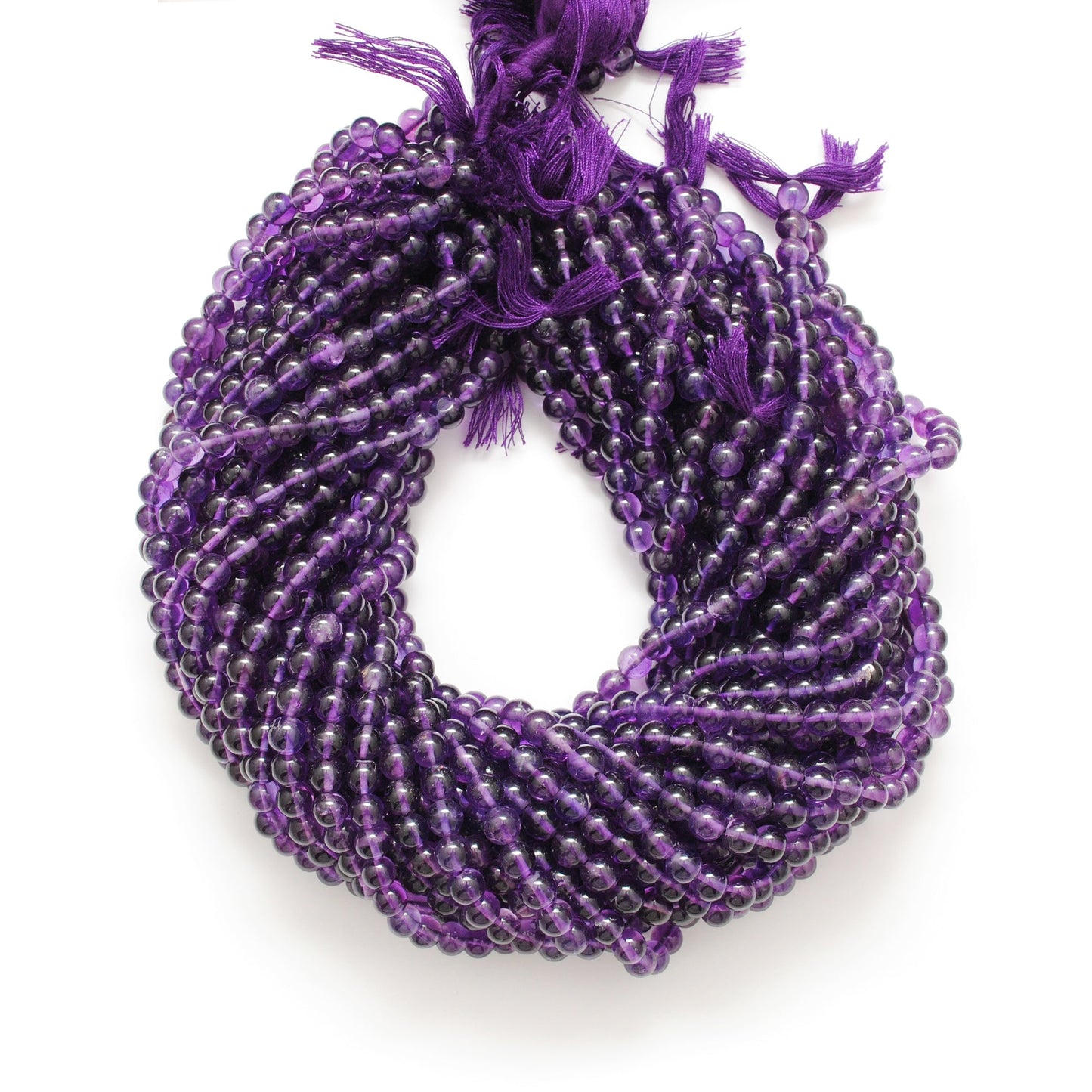 Natural Amethyst Round Gemstone Beads – 6-8mm Mixed Sizes – 15" Strand (54 Pcs)