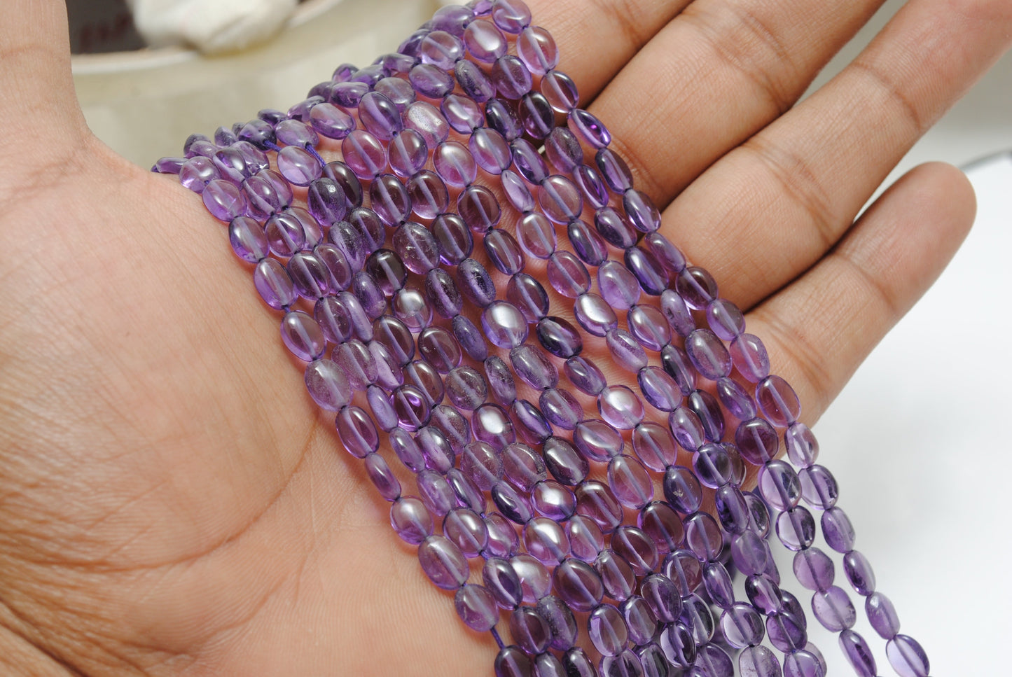 Natural Amethyst Oval Beads – 5x7 to 8x10mm – 16" Strand – Center Drilled for DIY Jewelry