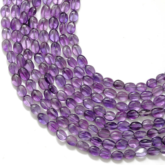 Natural Amethyst Oval Beads – 5x7 to 8x10mm – 16" Strand – Center Drilled for DIY Jewelry