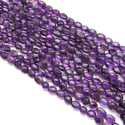 Natural Amethyst Oval Beads – 6x8mm to 7x9mm – 14-Inch Strand – Loose Gemstone for Jewelry Making