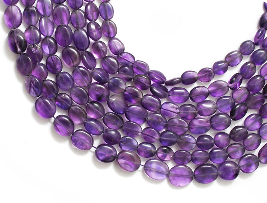 Natural Amethyst Oval Beads, 6x7–8x9mm Mixed Size, 15-Inch Strand – Wholesale Gemstone Beads for Jewelry Making