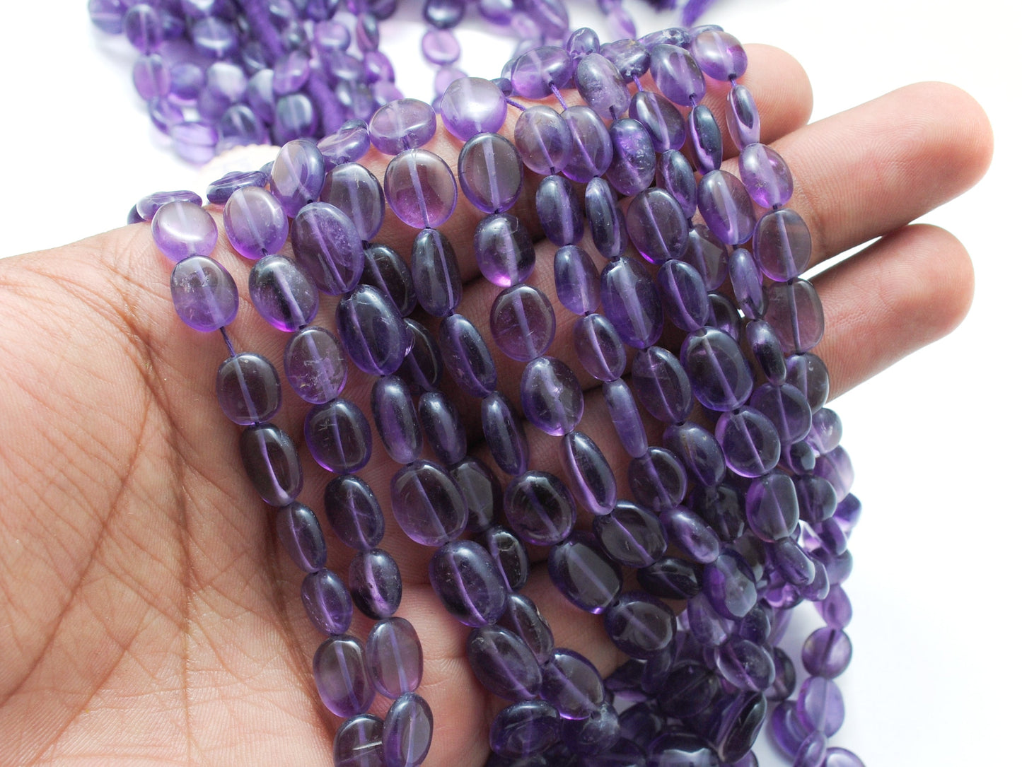 Natural Amethyst Oval Beads, 6x7–8x9mm Mixed Size, 15-Inch Strand – Wholesale Gemstone Beads for Jewelry Making
