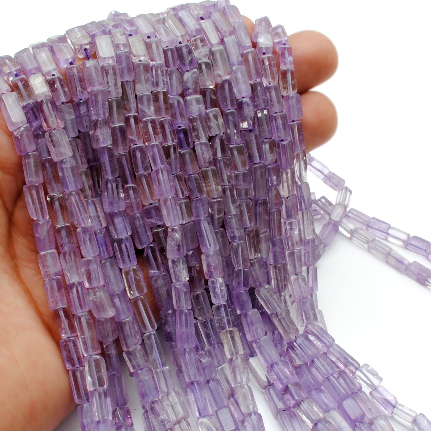 Natural Amethyst Cube Gemstone Beads, 3x5–5x9mm Mixed Size – Center Drilled, 15-Inch Strand for DIY Jewelry Making