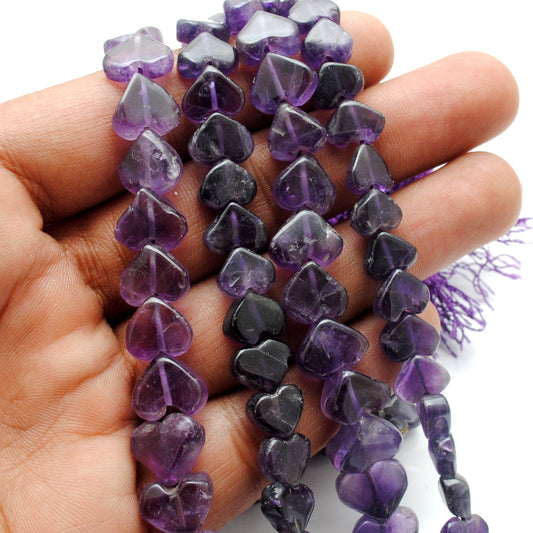 AAA Natural Amethyst Heart-Shaped Beads, 7-12mm Size, 16-Inch Strand, Deep Purple Gemstones for Handmade Jewelry Making