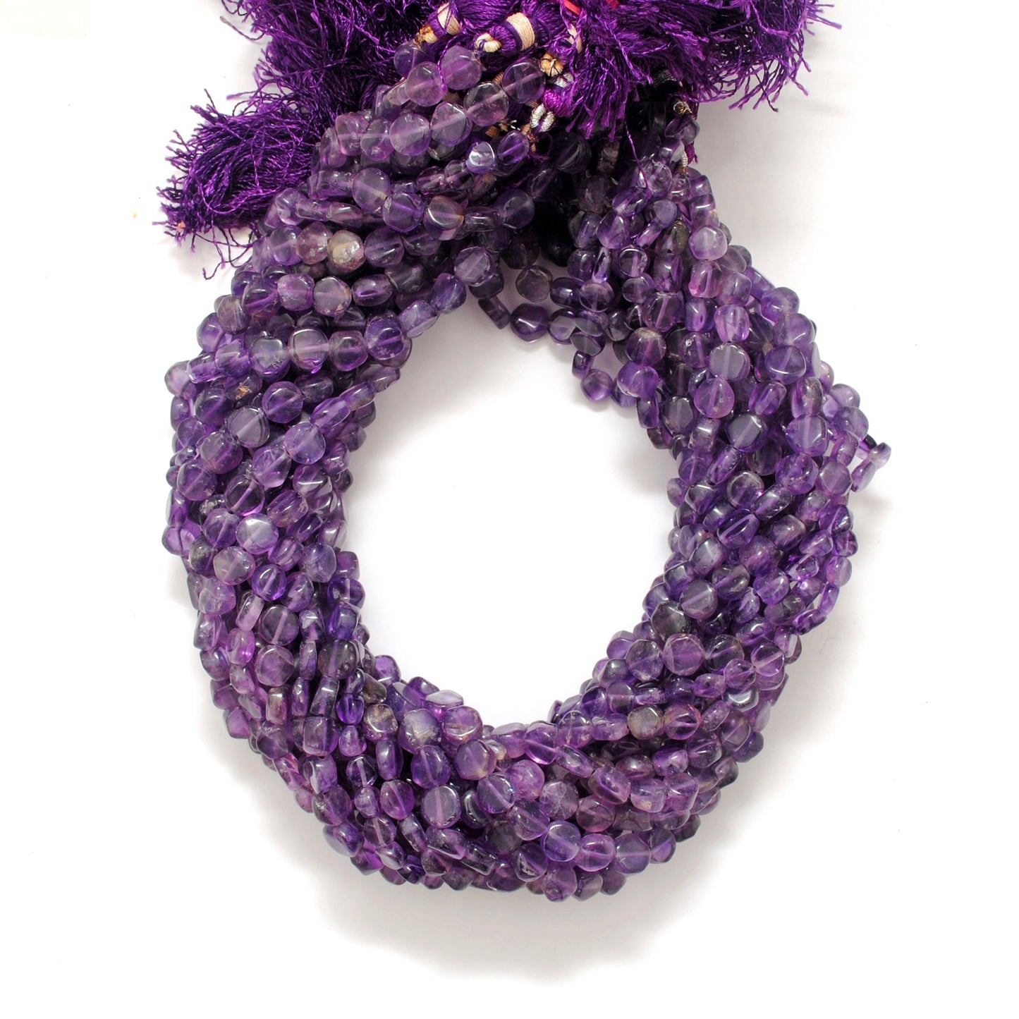 Natural Amethyst Coin Beads – 6-7mm, Center Drilled, 16" Strand DIY Jewelry Making