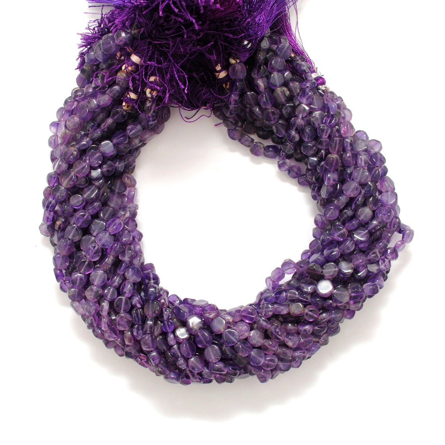 Natural Amethyst Coin Beads – 6-7mm, Center Drilled, 16" Strand DIY Jewelry Making