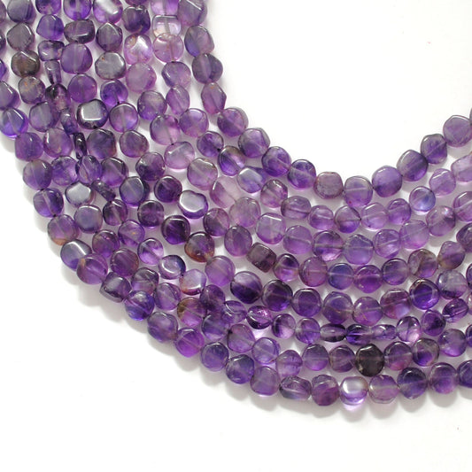 Natural Amethyst Coin Beads – 6-7mm, Center Drilled, 16" Strand DIY Jewelry Making