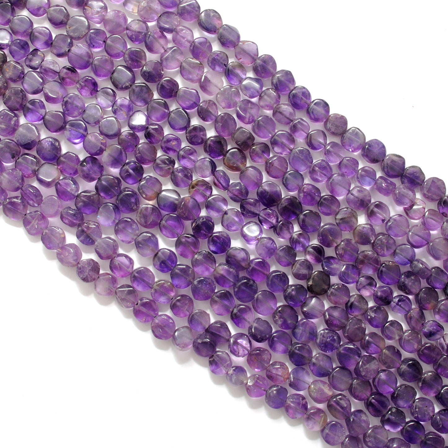 Natural Amethyst Coin Beads – 6-7mm, Center Drilled, 16" Strand DIY Jewelry Making