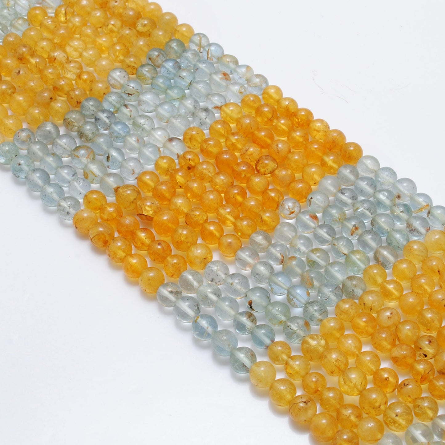 "5.5–6mm natural aquamarine round beads, 15-inch strand, approx. 65 polished gemstones, 18g weight, for handmade healing jewelry