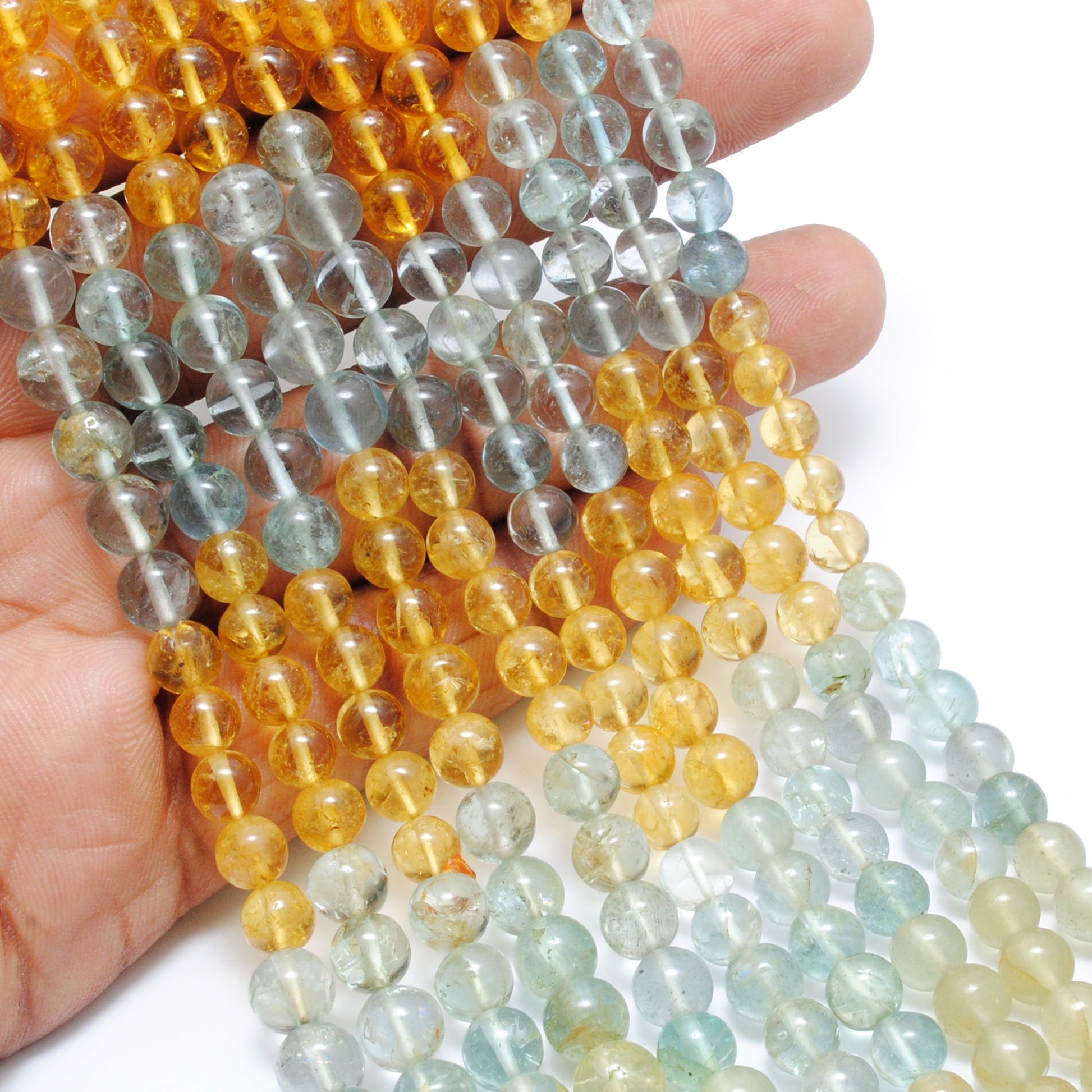 6–7mm aquamarine beads strand, 15-inch, round natural gemstones with A and B design variations, 58 pcs, 22g weight for jewelry making