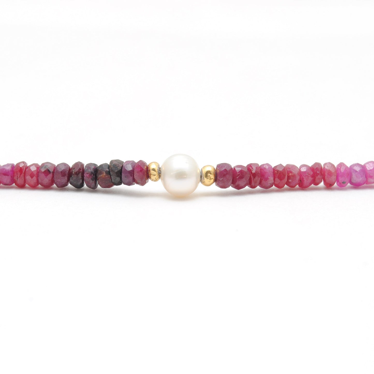 Shaded Ruby Faceted Rondelle Gemstone Necklace, 18-Inch Pearl & Sterling Silver Jewelry