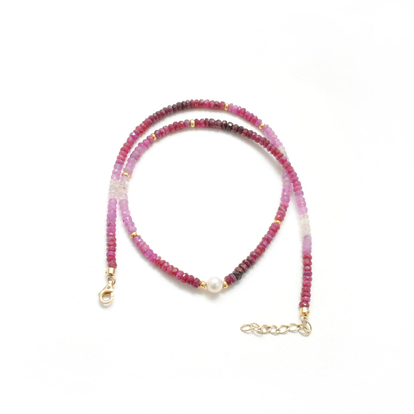 Shaded Ruby Faceted Rondelle Gemstone Necklace, 18-Inch Pearl & Sterling Silver Jewelry