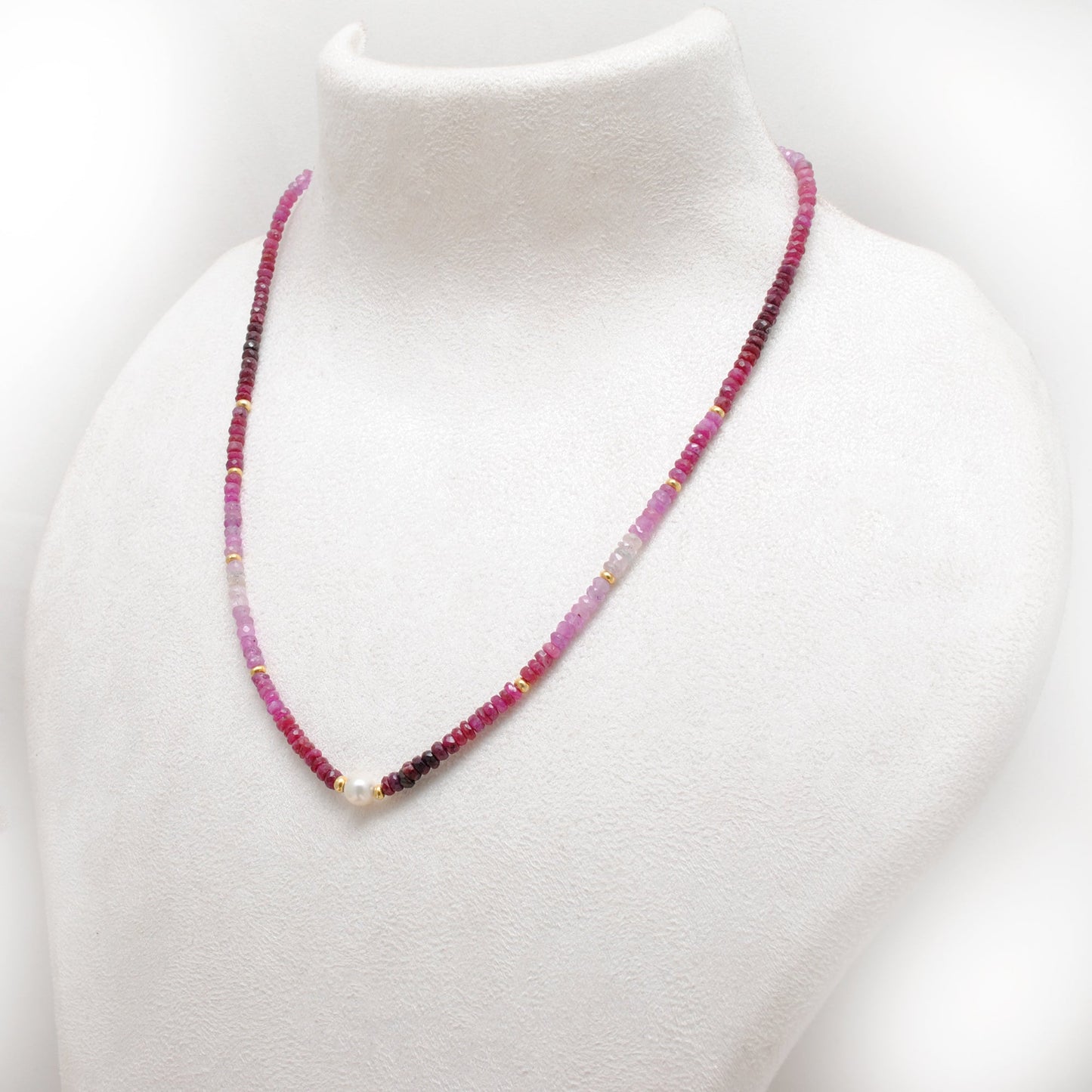 Shaded Ruby Faceted Rondelle Gemstone Necklace, 18-Inch Pearl & Sterling Silver Jewelry